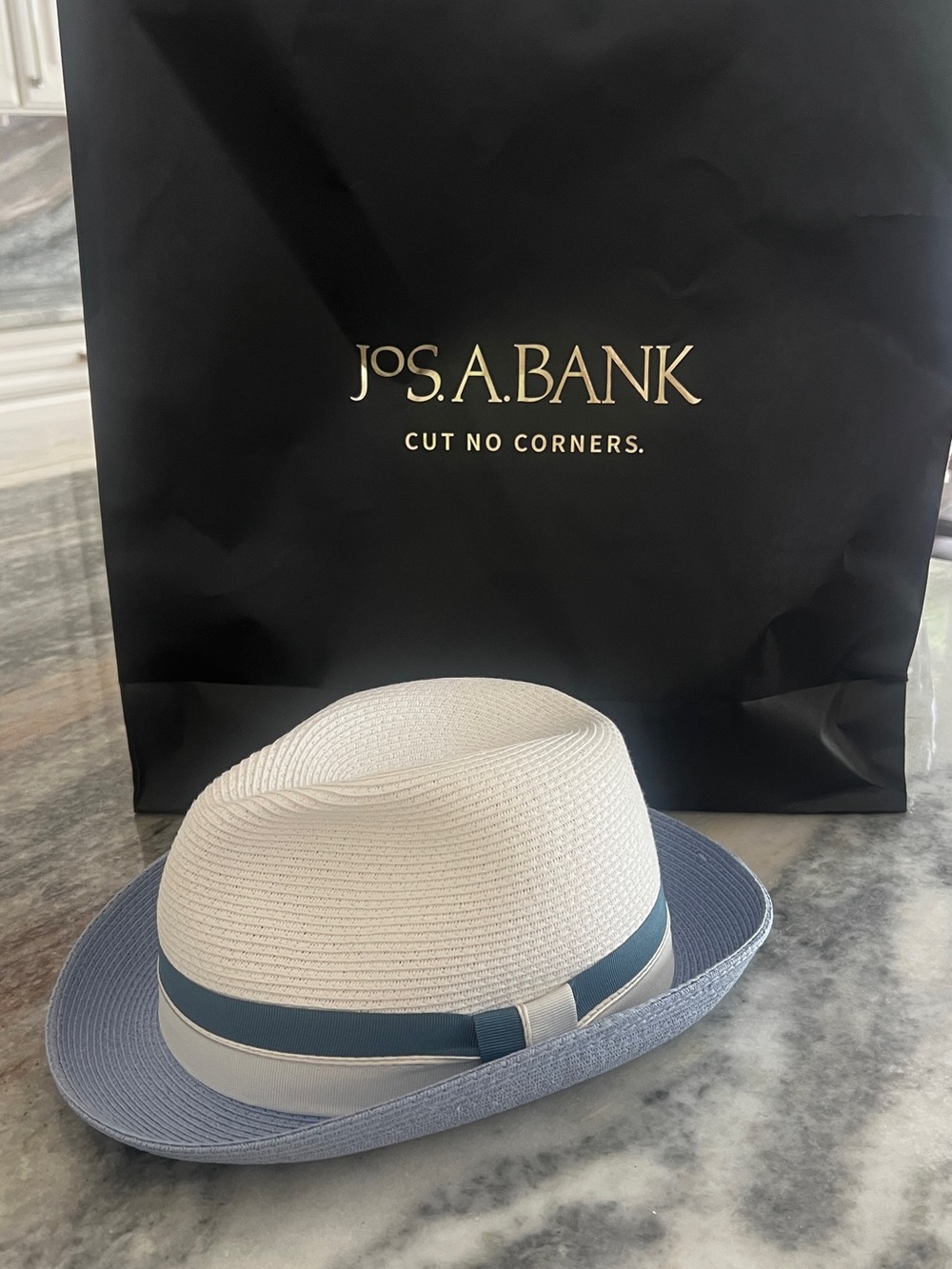 Jos. A. Bank Two-Tone Straw Fedora Hat - White & Blue